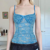 BXOXO Sweet Sexy Lace Camisole Solid Skinny See Through Crop Tops for Women Cute Aesthetic Summer Tees Vintage y2k Holiday Vest